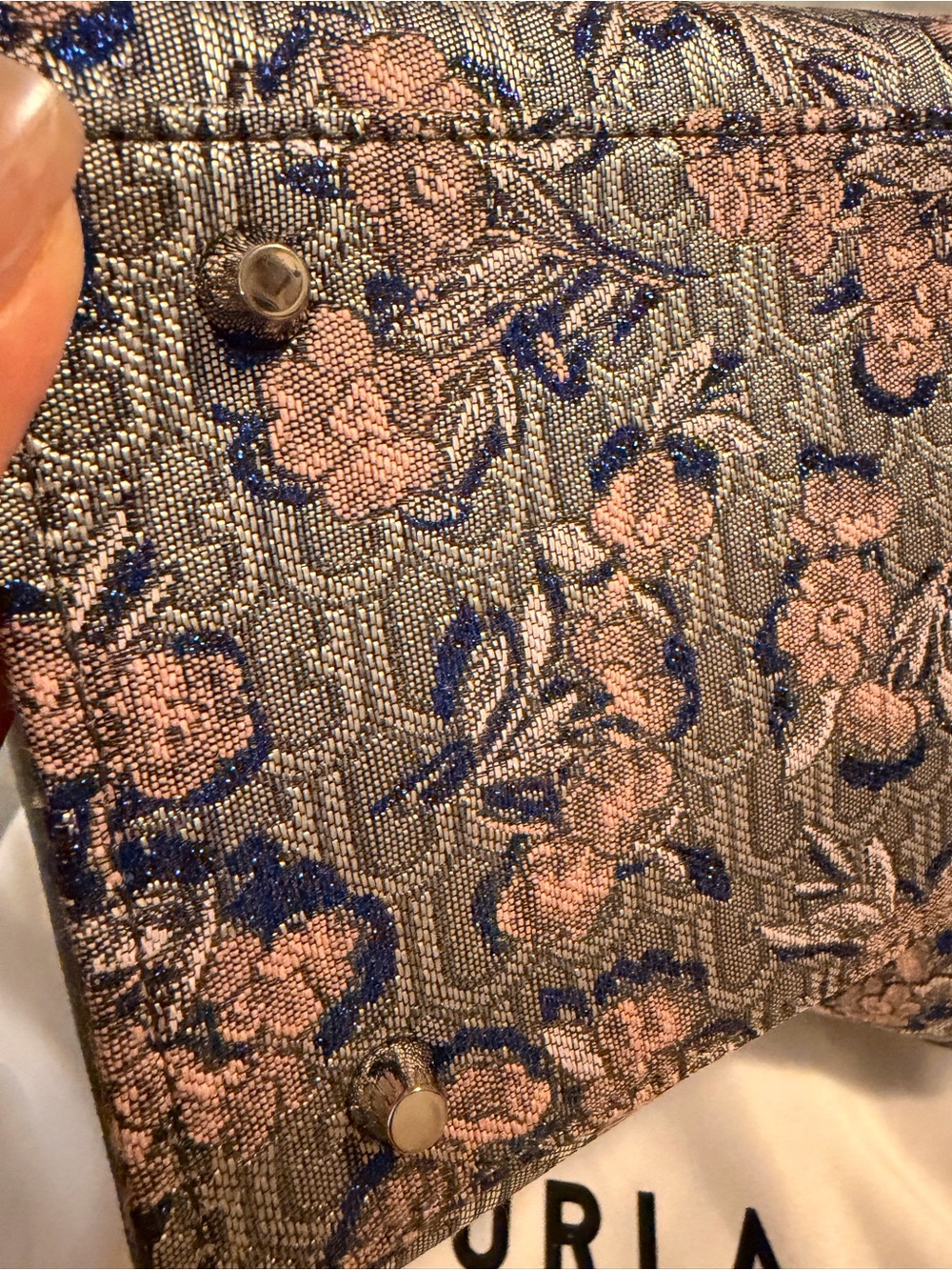 Furla Floral Jacquard Satchel in Blue and Pink - Picture 6 of 9